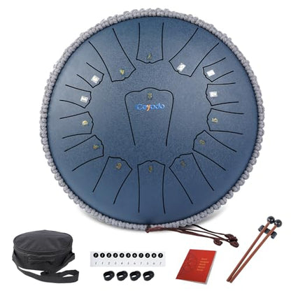 Steel Tongue Drum 13 INCH 15 NOTES, Rain Drum for Outside Garden, Rain Chime Chakra Drum, Hand Pan Musical Instrument Gift with Bag for Adult, Mallets for Meditation Yoga (Navy, D key) - color: Navy