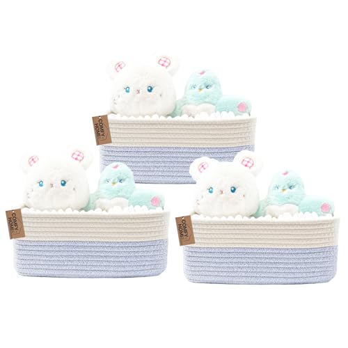 COMFY-HOMI 13" x 8.5" x 5.1" Storage Baskets for Organizing | Cotton Rope Woven Basket | Toy Storage Bin Box | Basket for Shelves, Closet Organizer Bin, Decorative Closet Shelf, 3 Pack, white/bule - color: White/Blue, size: 13" x 8.5" x 5.1"