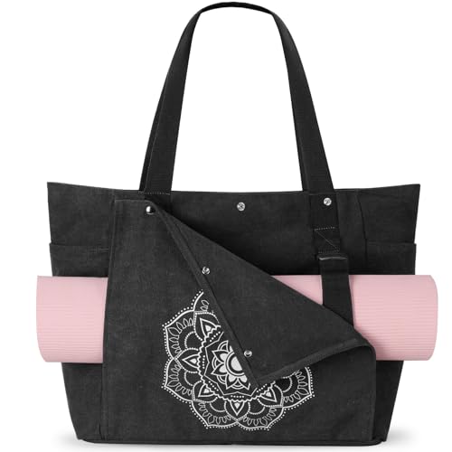 Gonex Yoga Mat Bag, Yoga Gym Bag Tote Bag with Multi Pockets For Women Men, Canvas Yoga Mat Carrier Take in Out Mat Easily For Pilates Travel Workout Office - color: Black, size: L (17.7*6.1*15.3inch)
