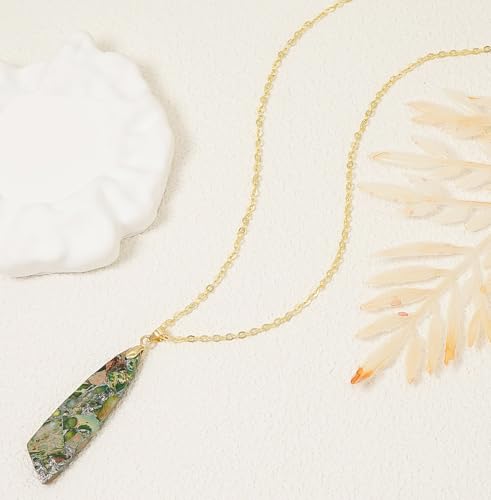Nature Stone Necklaces for Women Boho Pendant Necklace 18K Gold Chain Necklaces