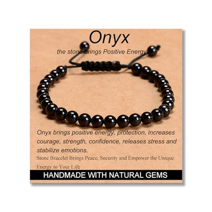 MASSIVE BEADS Handmade Yoga Natural Stone Crystal Healing Power Energy Gifts for Unisex Adult Bracelet Macrame Adjustable - color: Black Onyx(Positive Energy), size: 6mm