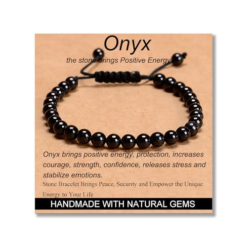 MASSIVE BEADS Handmade Yoga Natural Stone Crystal Healing Power Energy Gifts for Unisex Adult Bracelet Macrame Adjustable - color: Black Onyx(Positive Energy), size: 6mm