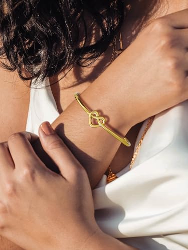 U7 Unisex Simple Cuff Bracelet 18K Real Gold Platinum Plated Fine Bracelets Fashion Jewelry Open Bangle Cuff Bracelets, Twisted or Heart Style - color: D.Knot Bracelet-Gold