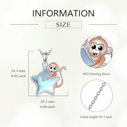 Animal Necklace 925 Sterling Silver Pendant Jewelry Gift for Women Animal Lover - style: Monkey