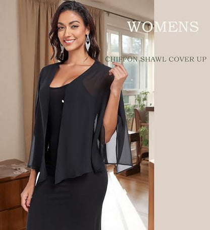 Shawls and Wraps for Evening Dresses Chiffon Soft Shawl for Wedding Guest Party Cover Up - color: Black