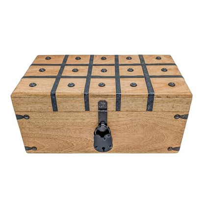 Handmade Pirate Treasure Chest - Rustic Decorative Jewelry - Wooden Storage Box with Iron Lock & Skeleton Key (XL 14.5 x 8 x 7) - size: XL 14.5 x 8 x 7