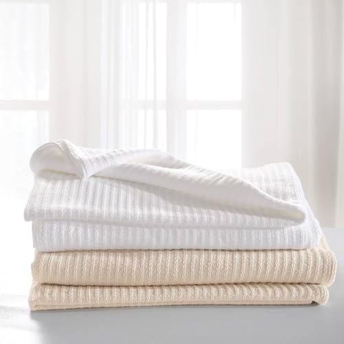 Cuddledown Chamberlain Blanket | Made in USA | 100% American-Grown Cotton | All Season Comfort | 90" x 90" | Full/Queen | White - color: White, size: Full/Queen