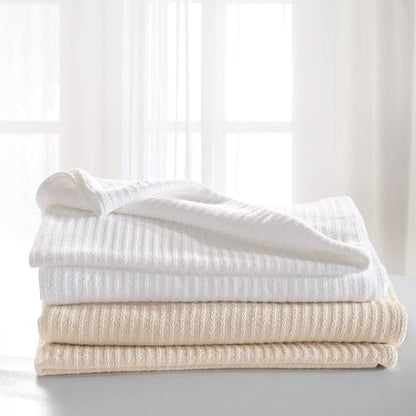 Cuddledown Chamberlain Blanket | Made in USA | 100% American-Grown Cotton | All Season Comfort | 66" x 90" | Twin | White - color: White, size: Twin