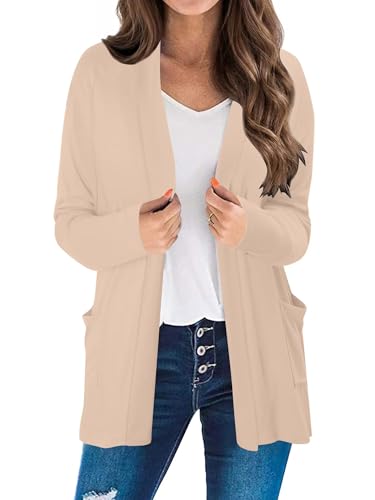 ONLYSHE Long Sleeve Lightweight Thin Cardigan for Women Casual Loose Fit Cardigans Cover Up with Pockets 2026 - color: A_apricot, size: Small