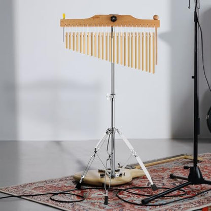 EASTROCK 25 Note Chimes Musical Instruments Percussion Instrument Single-row Chime Bar Chimes Percussion Height-Adjustable Stand Gold - color: 25note Gold