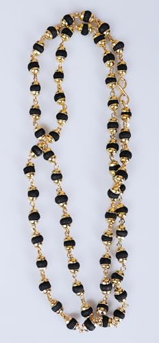 Tulsi Mala in Designer Caps Natural Tulsi Jap Mala - color: Black & Golden