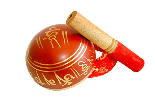 Tibetan singing bowl mantra healing energy bell meditation instrument Meditation Sound Bowl antique vibration ~ stress relief ~ cushion ~ music relaxation - color: red