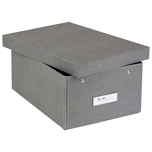 Bigso Karin KD Collapsible Storage Box with Labelframe for Easy Identification - Simple Assembly without Tools - Decorative Storage Boxes with Lids - 8.9in x 12.4in x 5.4in - Light Gray