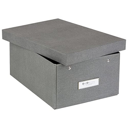 Bigso Karin KD Collapsible Storage Box with Labelframe for Easy Identification - Simple Assembly without Tools - Decorative Storage Boxes with Lids - 8.9in x 12.4in x 5.4in - Light Gray