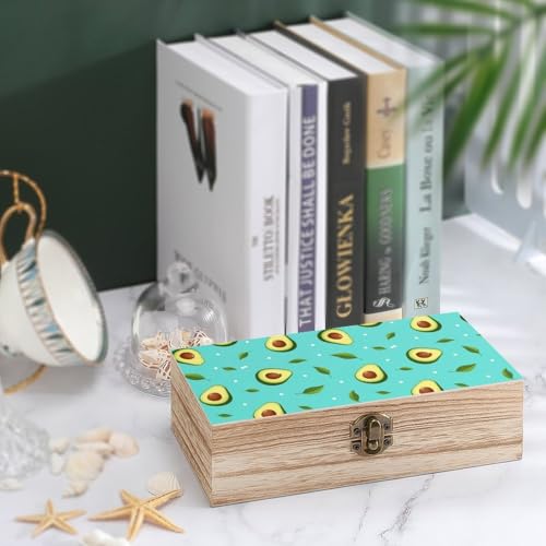 Rectangle Decorative Storage Box, Wooden Keepsake Organizer with Hinged Lid Avocado Green, Jewelry Memory for Birthday Office