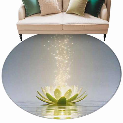 Zen Meditation Lotus Floral Washable Round Rug 6ft Area Rug for Living Room, Soft Large Non-Slip Circle Dining Room Rugs Green Floral Modern Art Carpet for Bedroom Entryway Classroom Dorm - size: 6'(Round)