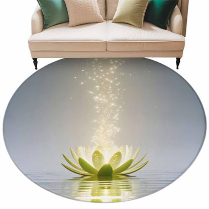 Zen Meditation Lotus Floral 8ft Round Rug Washable Area Rug for Living Room, Soft Large Non-Slip 8' Circle Dining Room Rugs Green Floral Modern Art Carpet for Bedroom Office Classroom Dorm - size: 8'(Round)
