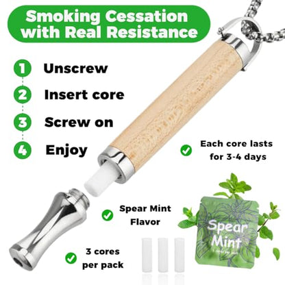LAMKHOO Breathing Necklace to Quit Smoking and Vaping with Refillable Mint Pods Stop Smoking Aids Fidget Necklace for Anxiety Relief Smokeless Inhaler for Adults (Maple) - color: Maple