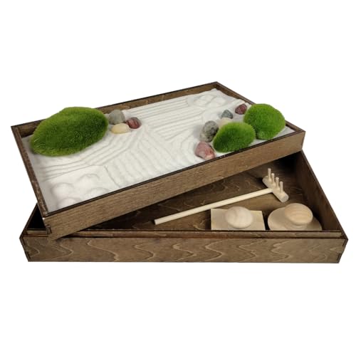 Wooden Stackable Zen Garden | White Sand with Rake & Accessories | Minimalist Decor Gift for Relaxation - color: White, size: Stackable