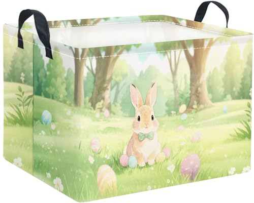 Rectangular Easter Basket Waterproof Storage Bin for Bedroom Collapsible Bin Books Box Basket Room Decor(Easter Bunny) - color: Easter Bunny