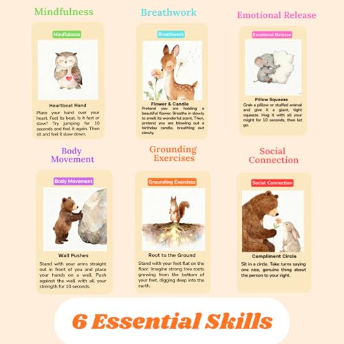 Somatic Therapy Cards for Kids, 52 Mindfulness & Emotional Regulation Activities for Calm, Focus, Coping Skills - Social Emotional Learning Tools for Parents, Therapists, Ages 6–12, Calm Down Corner