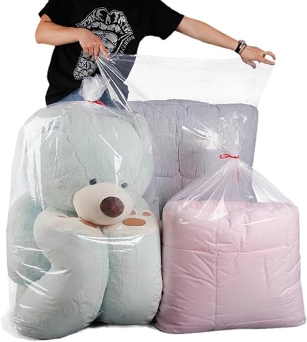 10 Pcs Large Clear Plastic Bags, 40" x 60" Dustproof Large Storage Bags, Moistureproof Giant Extra Luggage Storage Bags for Luggage, Suitcase,Furniture(Include 10 Ribbons)