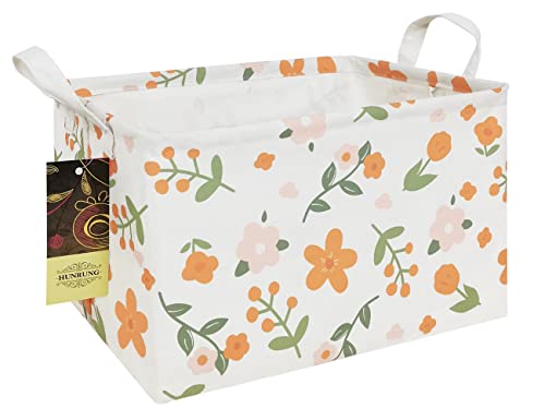 Rectangle Storage Basket Cute Canvas Organizer Bin for Pet/Children Toys, Books, Clothes Perfect for Rooms/Playroom(Rec-Orange Flower) - color: Rec-Orange Flower
