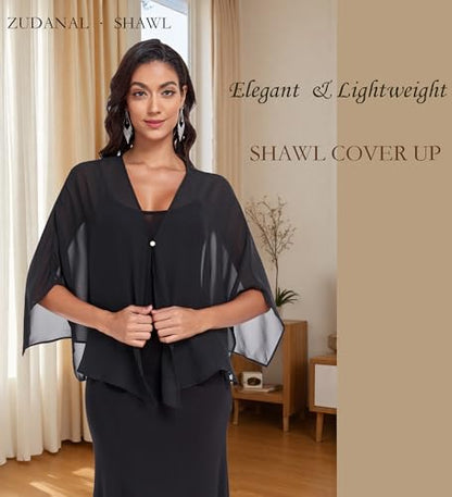 Shawls and Wraps for Evening Dresses Chiffon Soft Shawl for Wedding Guest Party Cover Up - color: Black