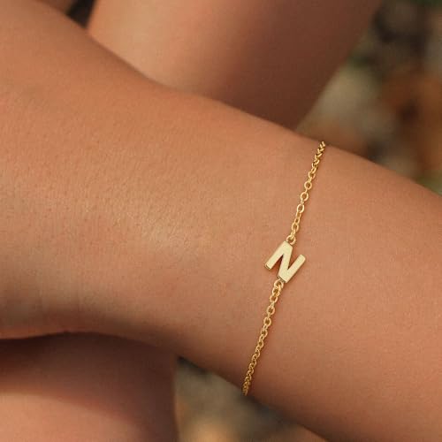Turandoss Gold Initial Bracelets for Women Girls Jewelry Gifts Trendy - Dainty 18k Gold Plated Letter Initial Bracelet Tiny Letter A-Z Bracelets Personalized Bracelets Gifts for Women Girls Gifts - color: 18K-Gold-Plated, style: N