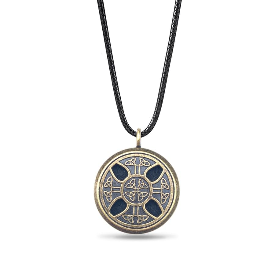 Wild Essentials Celtic Cross Aged Brass Essential Oil Diffuser Nickel Free Alloy Locket Pendant with 24 inch Black Nylon Rope, 6 Refill Pads, Customizable Perfume Jewelry for Aromatherapy - color: Bronze Celtic Cross, size: 0 Oils