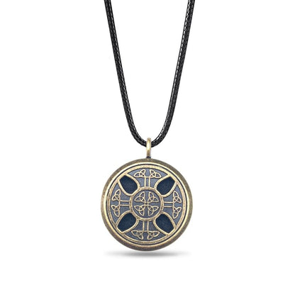 Wild Essentials Celtic Cross Aged Brass Essential Oil Diffuser Nickel Free Alloy Locket Pendant with 24 inch Black Nylon Rope, 6 Refill Pads, Customizable Perfume Jewelry for Aromatherapy - color: Bronze Celtic Cross, size: 0 Oils