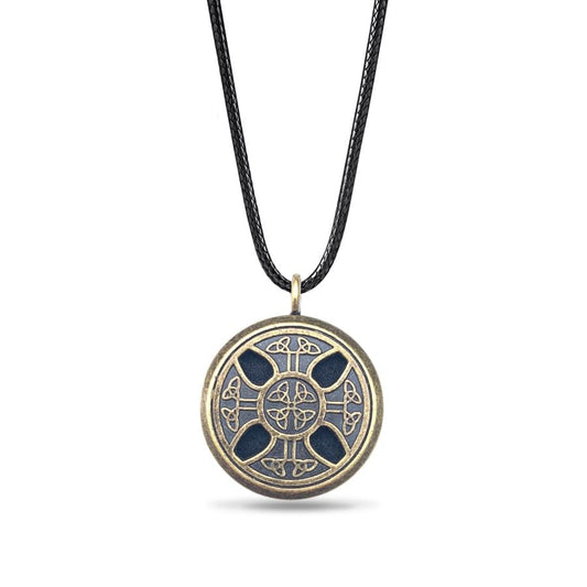 Wild Essentials Celtic Cross Aged Brass Essential Oil Diffuser Nickel Free Alloy Locket Pendant with 24 inch Black Nylon Rope, 6 Refill Pads, Customizable Perfume Jewelry for Aromatherapy - color: Bronze Celtic Cross, size: 0 Oils