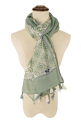YOUR SMILE Large Boho Scarf for Women Lightweight Floral Printed Scarves Fall Winter Fashion Fringed Shawl wraps - color: 02 Light Green