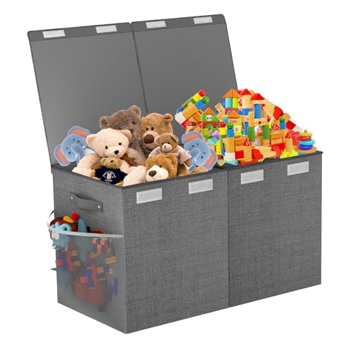 Large Toy Box Chest, Collapsible Sturdy Toy Storage Organizer Boxes Bins Baskets Dinosaur Kids Toy Chest Bin with Lids for Boys Girls Living Room Playroom Bedroom Nursery 25"x14"x16" Gray - color: Grey－2