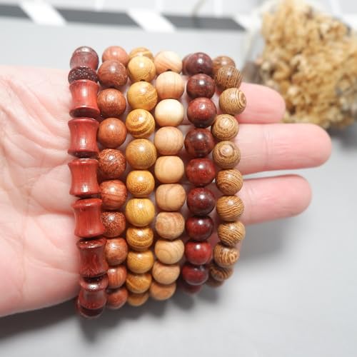 Wooden Beaded Bracelet Multi-Layered Stretch Bracelet for Men and Women Elastic Bracelet 6pcs - color: A-04