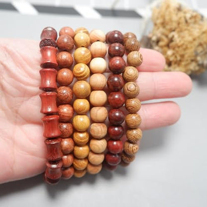 Wooden Beaded Bracelet Multi-Layered Stretch Bracelet for Men and Women Elastic Bracelet 6pcs - color: A-04
