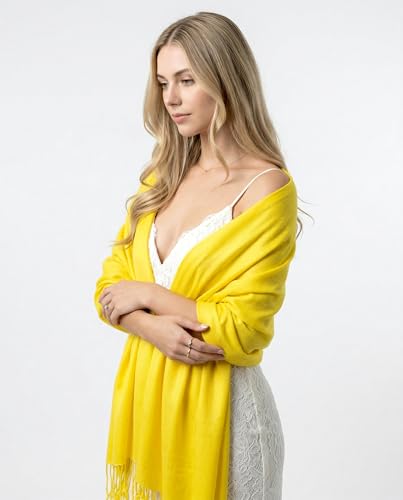 Achillea Lightweight Pashmina Scarf for Women – Soft Silky Shawl Wrap for Evening Dresses, Bridesmaids & Everyday Wear - color: Yellow