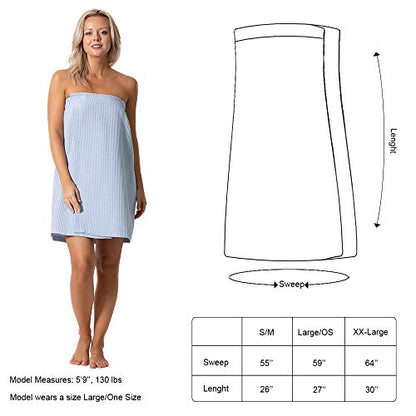 Turkish Linen Women’s Waffle Spa Body Wrap with Adjustable Closure - color: Light Blue, size: XX-Large
