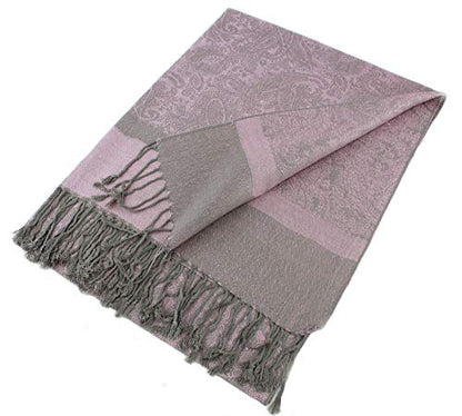 PASKMLNA Paisley Jacquard Pashmina Shawl Wrap Scarf Stole - color: Light Pink Gray