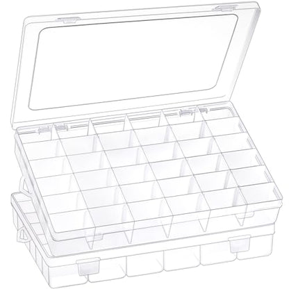 2 Pack 36 Grids Clear Plastic Organizer Box with Adjustable Dividers, Small Craft Organizers and Storage, Compartment Container for Bead, Nail, Jewelry, Art, DIY Crafts, Fishing Tackle, Small Items