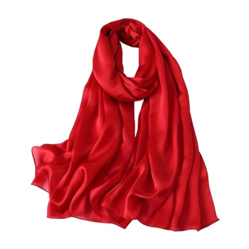 100% Mulberry Silk Long Scarf for Women Large Shawls for Headscarf and Neck- Oblong Hair Wraps with Gift Packed - color: Solid Color-red