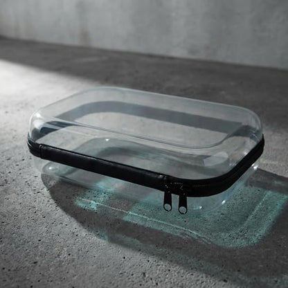 Clear Hard Shell Travel Case with Zipper, Portable Plastic Organizing Pouch, Black Trim, Transparent Storage Container (Grey) - color: Grey