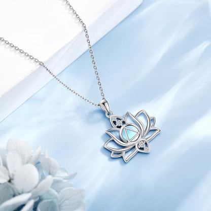 YAFEINI Flower Necklace S925 Sterling Silver Rose/Lotus/Tulip/Hibiscus Pendant Necklaces Flower Jewelry Gifts for Women Mom Wife - style: Lotus