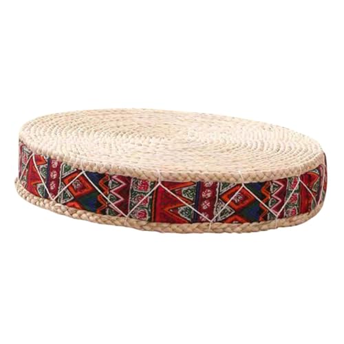 Woven Meditation Cushion Floor Pad Round Straw Sitting Mat 30cm Diameter 7cm Height Handmade Floor Cushion for Adults Yoga and Zen Seating