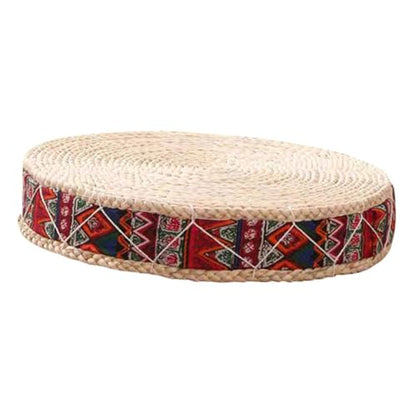Woven Meditation Cushion Floor Pad Round Straw Sitting Mat 30cm Diameter 7cm Height Handmade Floor Cushion for Adults Yoga and Zen Seating