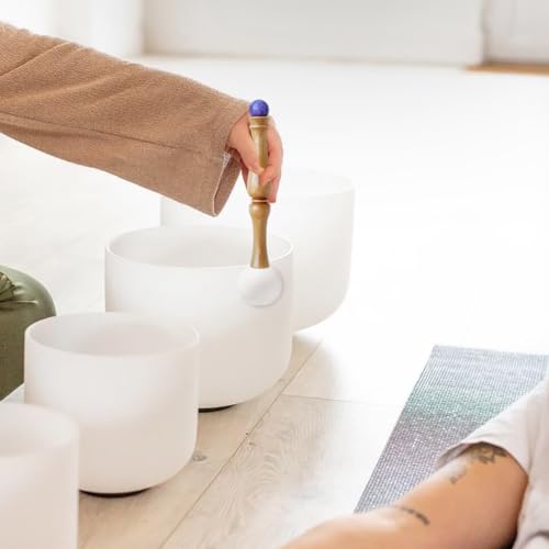 Singing Bowl Mallet,Rubber Mallet Striker with Silicone Head and Wooden Handle and Crystal Sphere for Playing Quartz Crystal Singing Bowls(Purple)