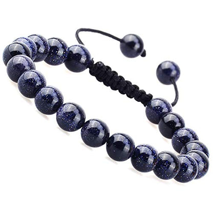 MASSIVE BEADS Natural Healing Power Gemstone Crystal Beads Unisex Adjustable Macrame Bracelets - color: Blue Sand, size: 8mm