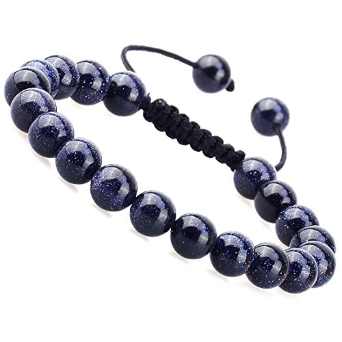 MASSIVE BEADS Natural Healing Power Gemstone Crystal Beads Unisex Adjustable Macrame Bracelets - color: Blue Sand, size: 8mm