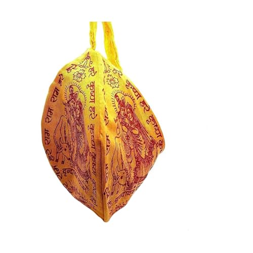 Lord Hare Krishna Gaumukhi Japa Mala Bag - Japamala Prayer Clothing Bag for Mantra Meditation - Krishna Prayer Puja Hindu Chant Yoga Meditation Hare Rama Cloth Hand Dyed Indian Yellow/Orange