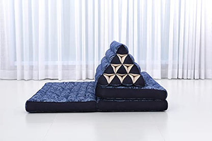 Leewadee 3-Fold Mat XXL with Triangle Cushion – Firm TV Pillow, Foldable Mattress with Cushion Made of Eco-Friendly Kapok, 67 x 31 inches, Blue White - color: Cbt1 - Blue, size: 3 seating segments XL